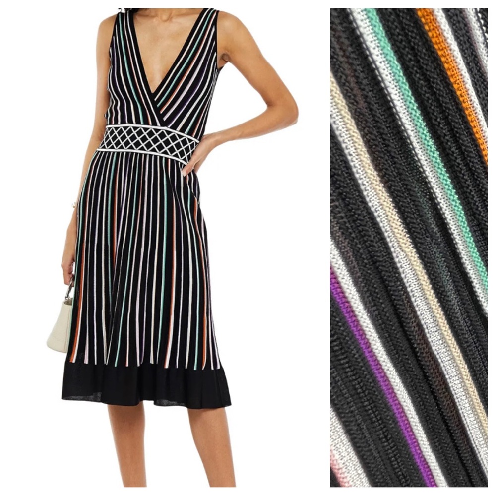 MISSONI Jacquard Trimmed Striped Dress Black NEW